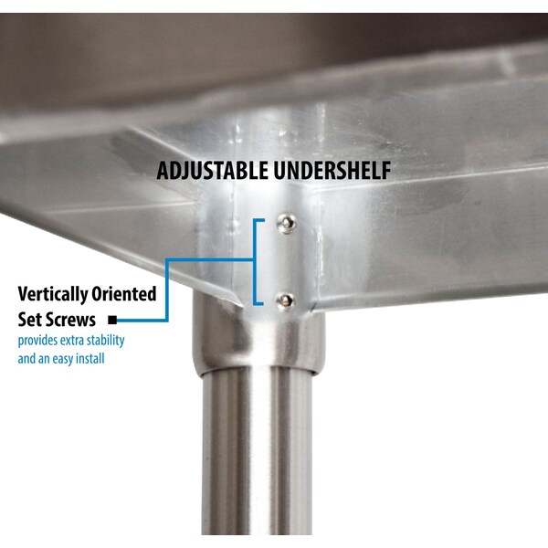 Work Table Stainless Steel W/Undershelf, Plastic Bullet Feet 30Wx18D